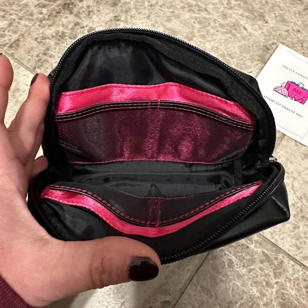 Mary Kay MK Logo Girlfriend Cosmetic Bag Travel Pouch Vintage Black Faux Leather